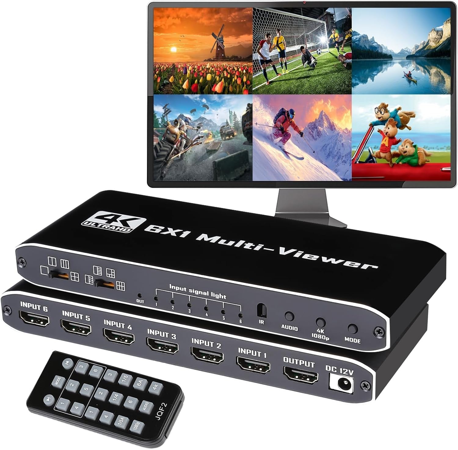 NÖRDIC HDMI Multi-Viewer 6 in 1 Out Sömlös Switcher 1080P HDMI HUB-switch för flera ingångar, splitter för flera skärmar