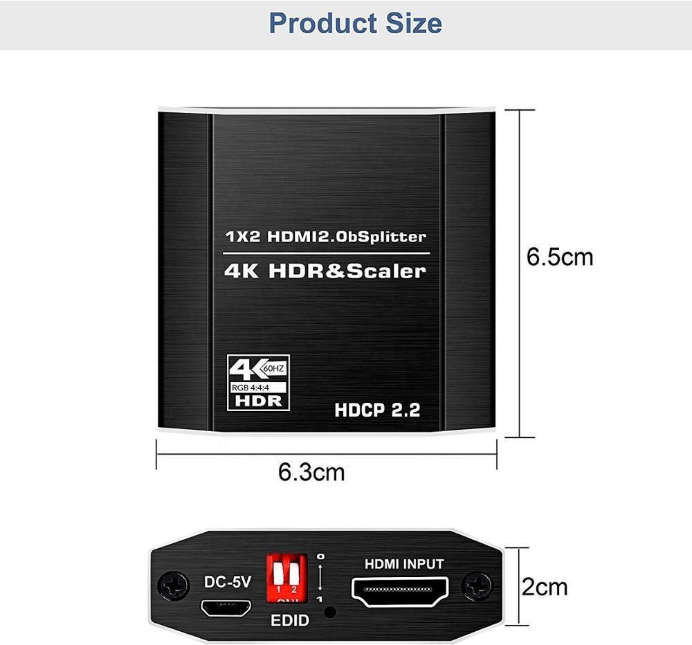 NÖRDIC HDMI Splitter 1 till 2 4K 60Hz HDCP2.2 18Gbps HDMI kablar i bilder ingår ej