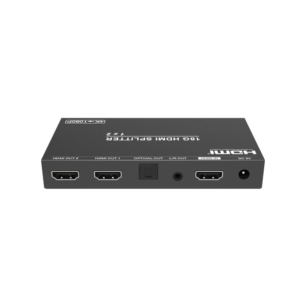 NÖRDIC HDMI Splitter 1 to 2 4K60Hz with extractor Optical SPDIF Stereo HDCP2.2 HDR10+, Dolby