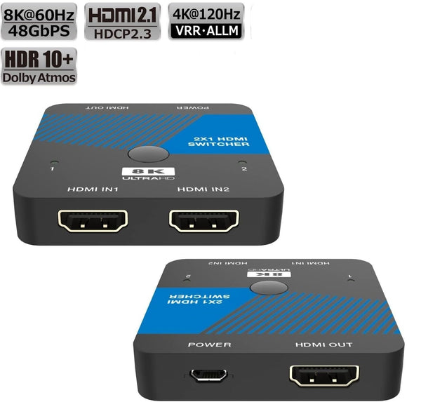 NÖRDIC HDMI 2.1 Switch 2 till 1 8K60Hz 4K120Hz CEC HDR Dolby Atmos, True HD, Digital Plus, DTS-HD Master