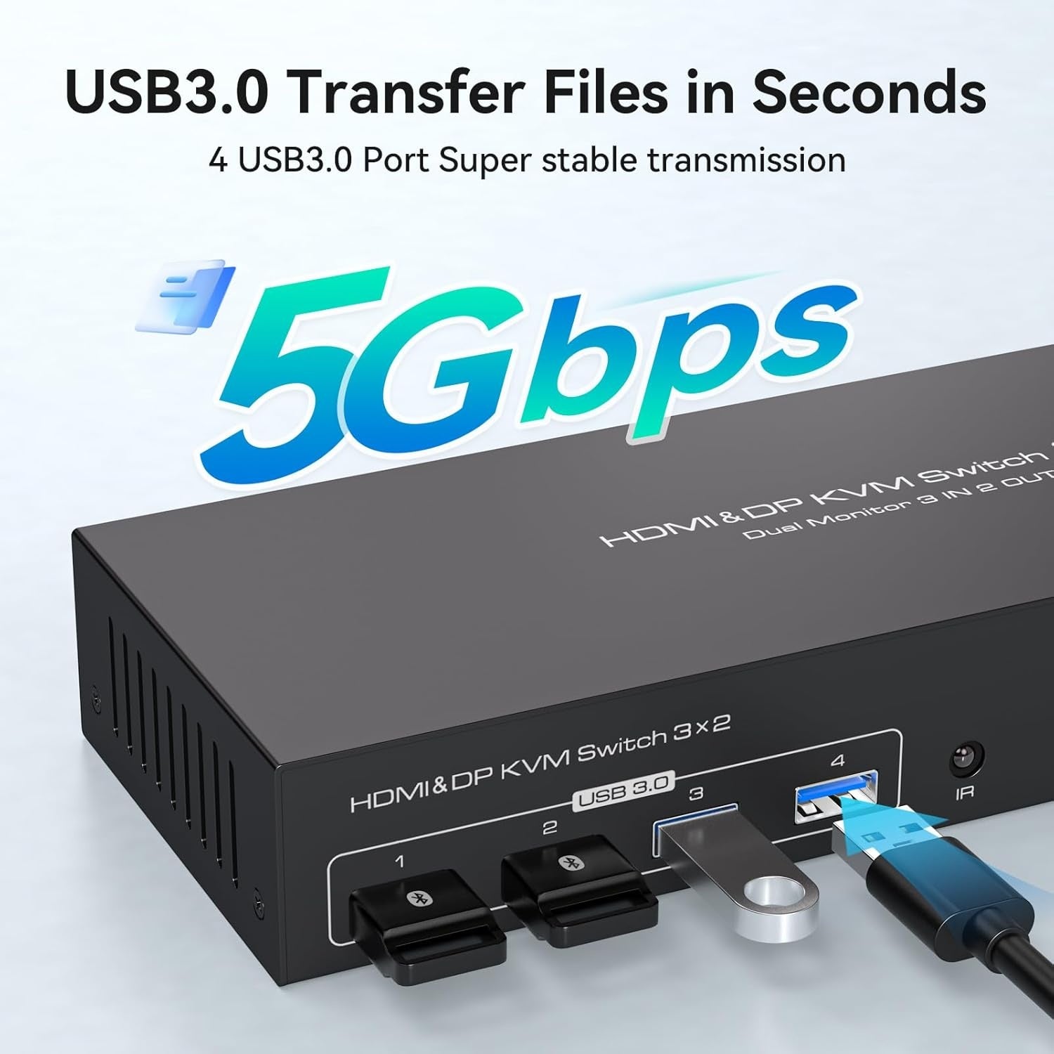 NÖRDIC KVM Switch 3 till 2 8K60Hz DP 1.4 HDMI 2.0 KVM USB 3.0