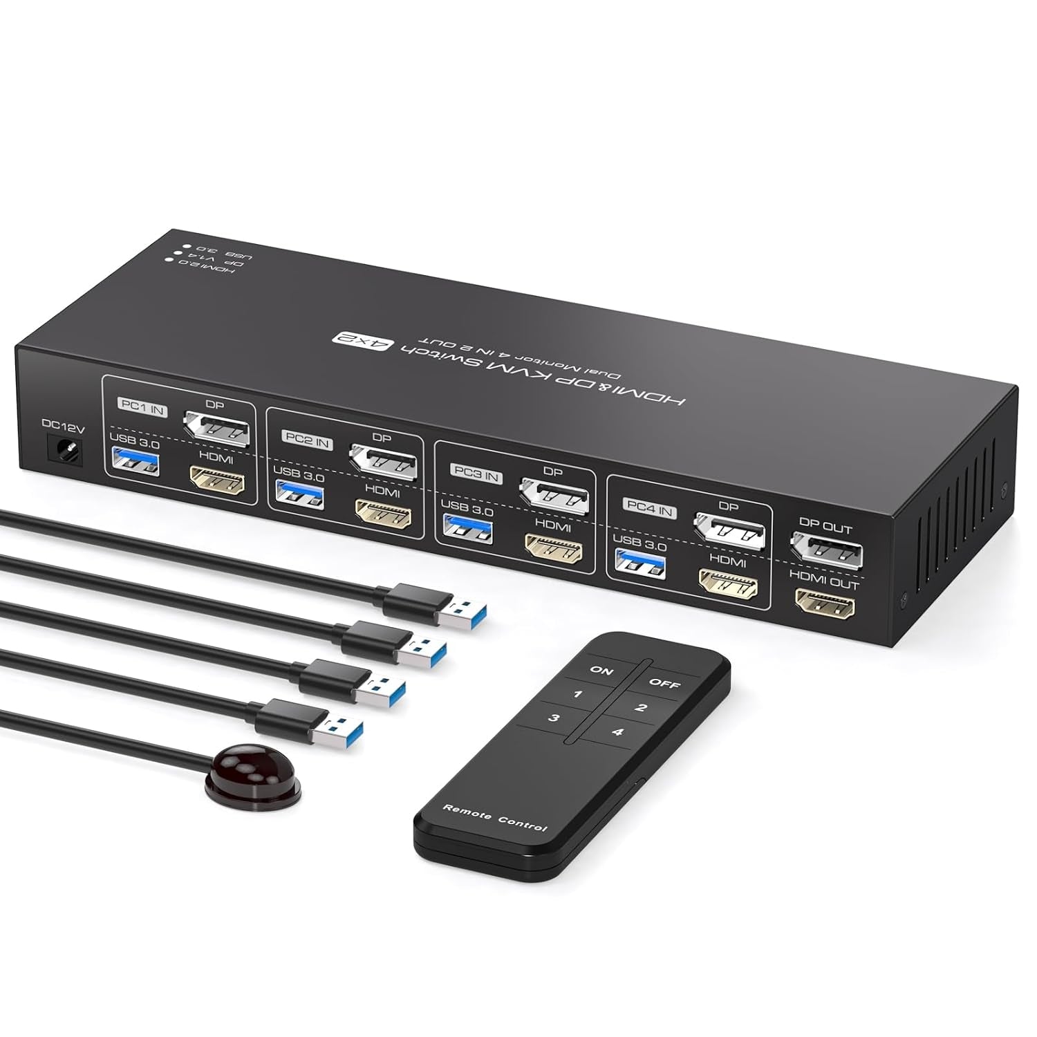 NÖRDIC KVM Switch 4 till 2 DP + HDMI 4K60Hz USB3.0