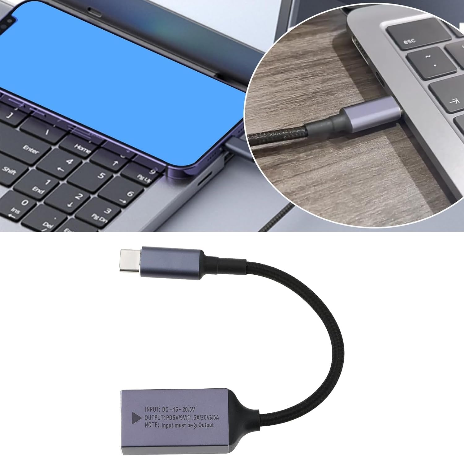 NÖRDIC Lenovo Square Yellow till USB-C adapter 17cm 100W