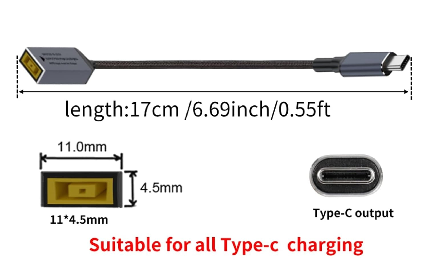 NÖRDIC Lenovo Square Yellow till USB-C adapter 17cm 100W