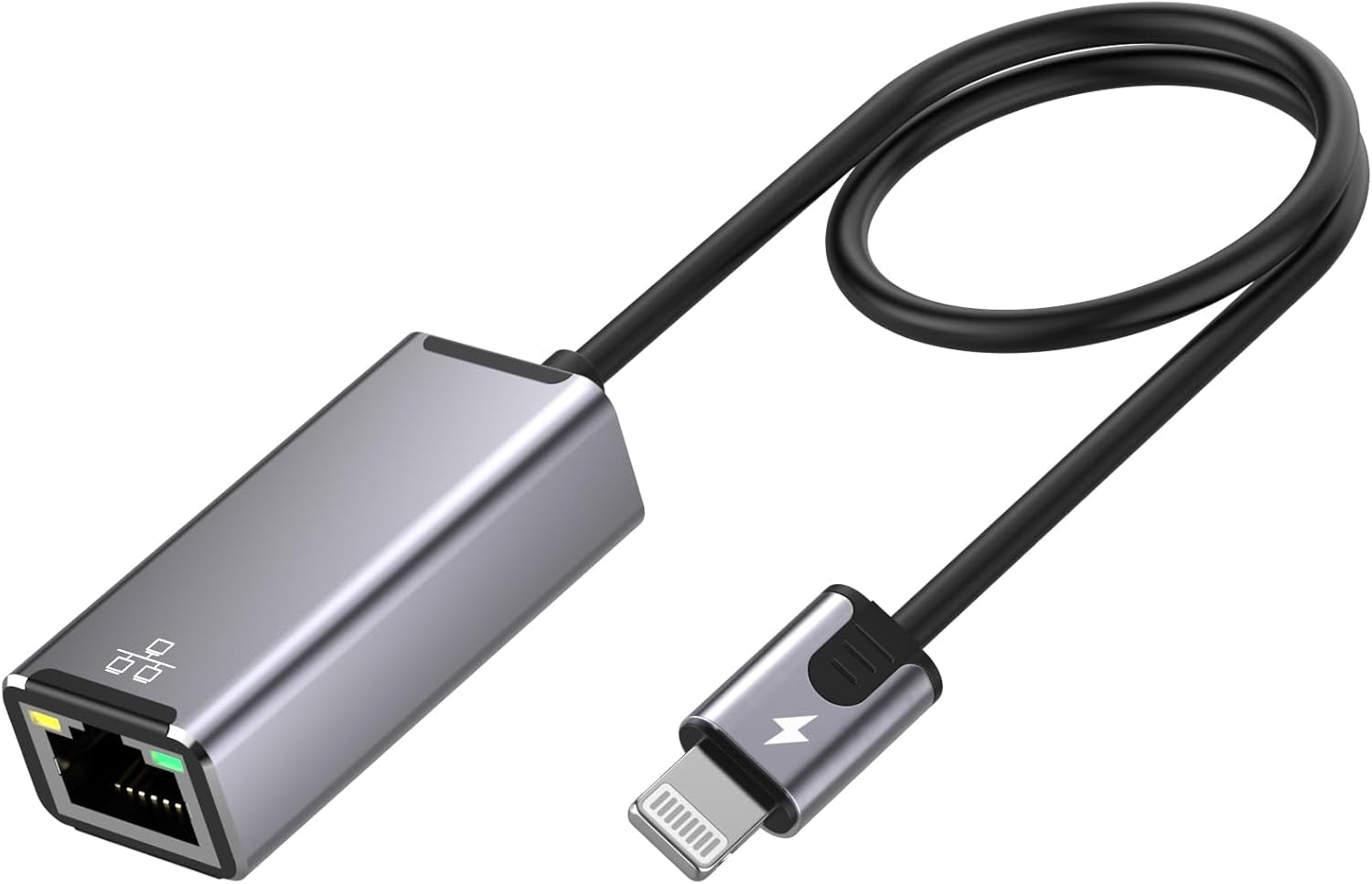 NÖRDIC Lightning to Ethernet Network Adapter with 20W charging-port for iPhone/Ipad RJ45 Plug and Play Support 100Mbps 50cm