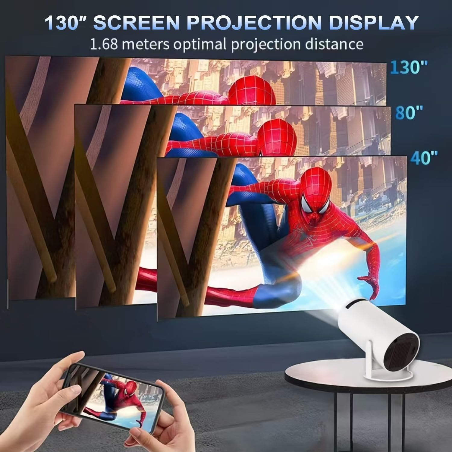 NÖRDIC Mini Portable Projector 720p HD-stöd Android 11 – WiFi 6, BT 5.0, 180° rotation, hemmabioprojektor