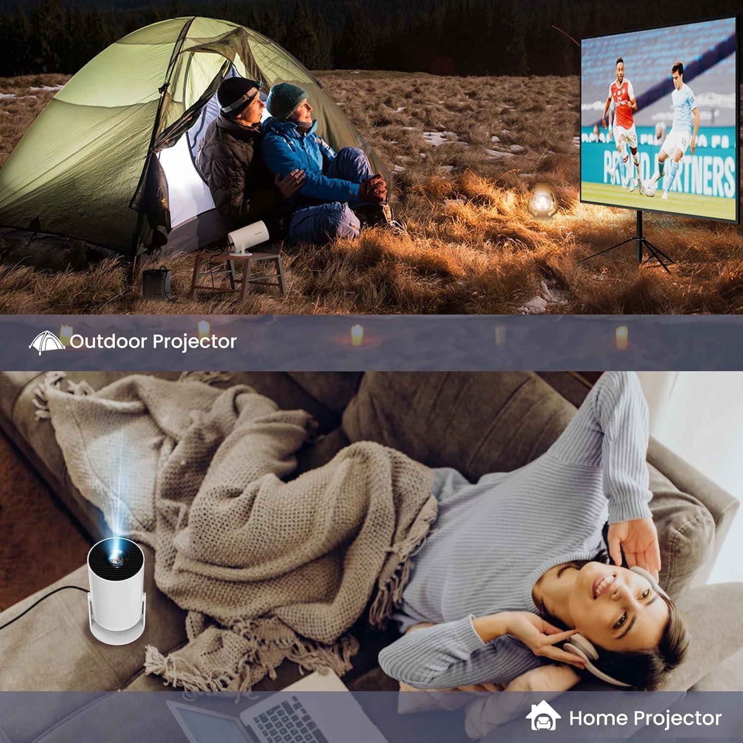 NÖRDIC Mini Portable Projector 720p HD-stöd Android 11 – WiFi 6, BT 5.0, 180° rotation, hemmabioprojektor