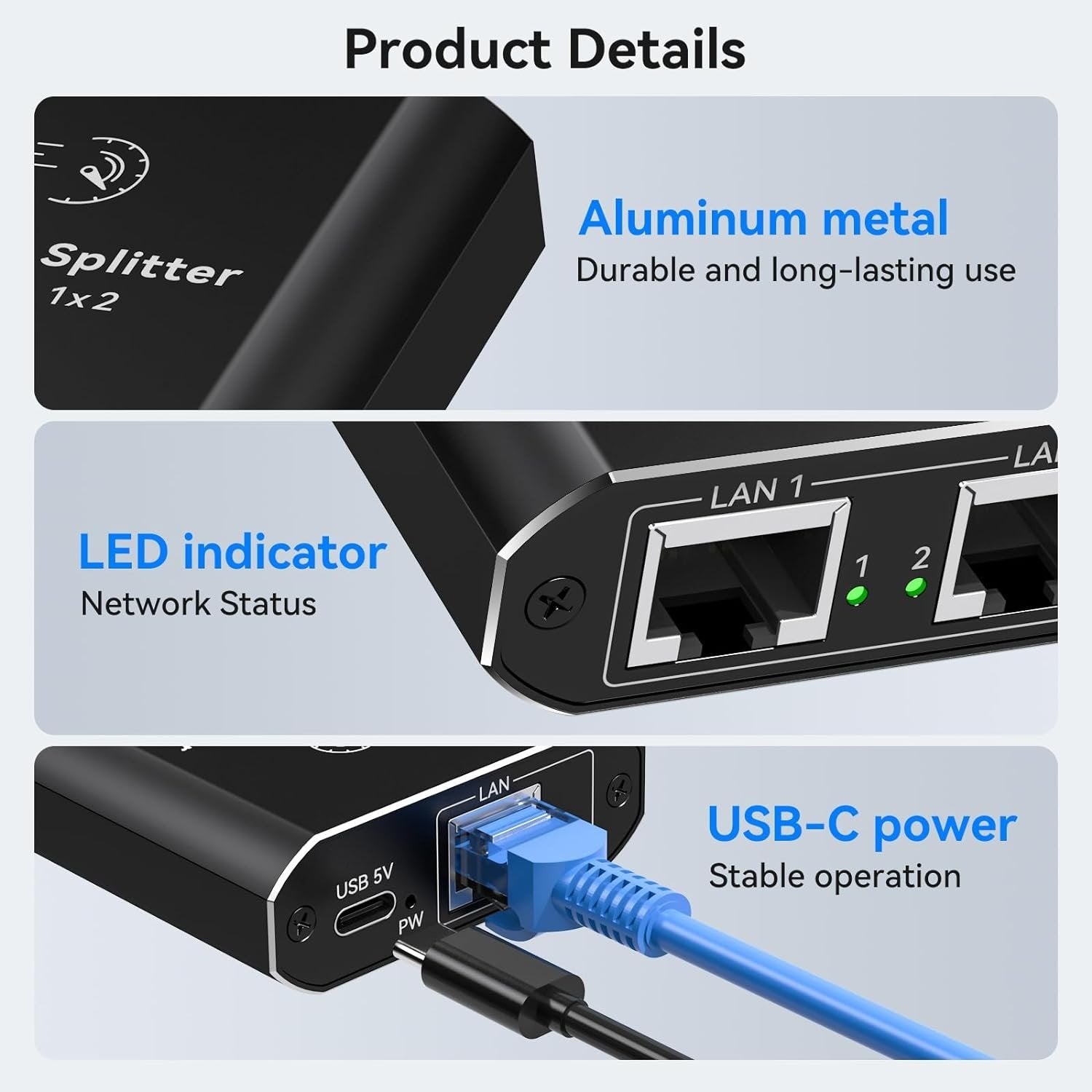 NÖRDIC RJ45-splitter 1 till 2 Ethernet Giga 1000Mbps Nätverk