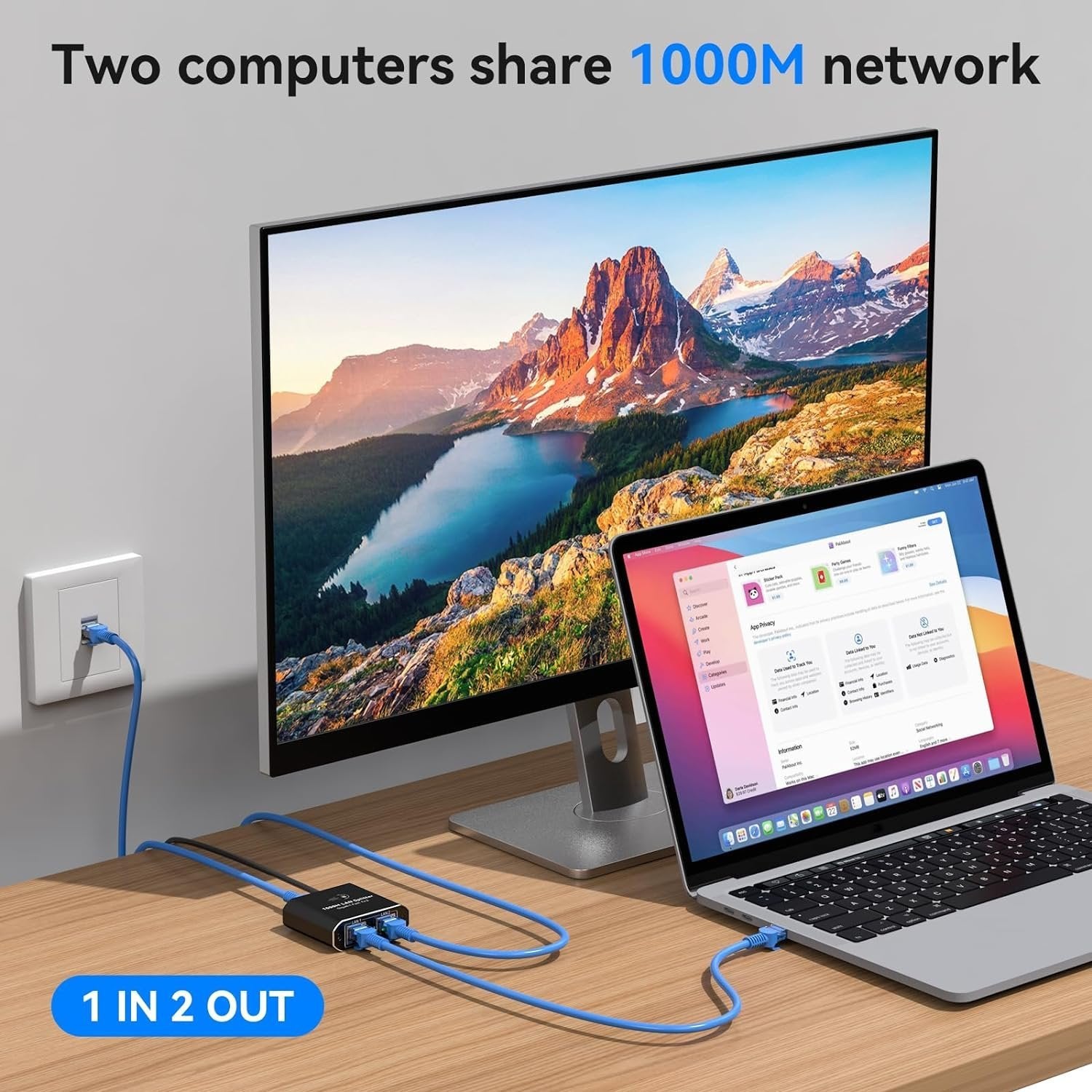 NÖRDIC RJ45-splitter 1 till 2 Ethernet Giga 1000Mbps Nätverk