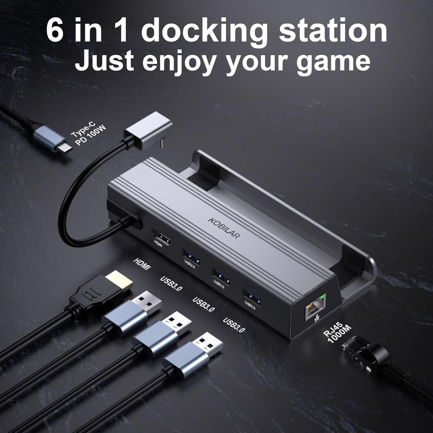 NÖRDIC Steam Deck dockningsstation 1 till 6 - 1xHDMI4K60Hz, 1xUSB-C PD100W, 3xUSB-A 3.0 5Gbps, 1xRJ45 GigaLAN