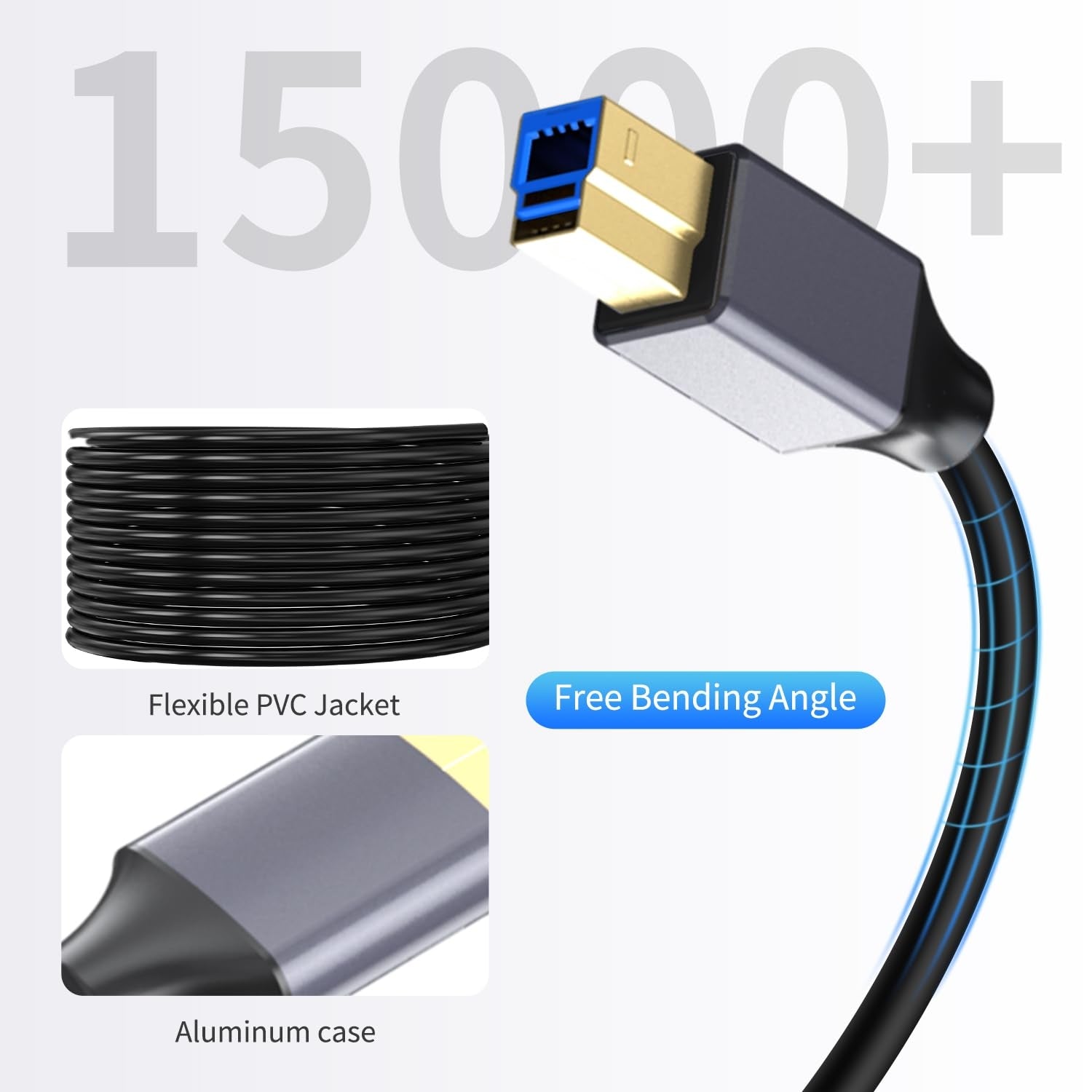 NÖRDIC USB 3.0 Aktiv Skrivarkabel - 10m USB A till USB B 3.0 Kompatibel med skrivare, konferenskamera, dockningsstation, hårddisk och mer