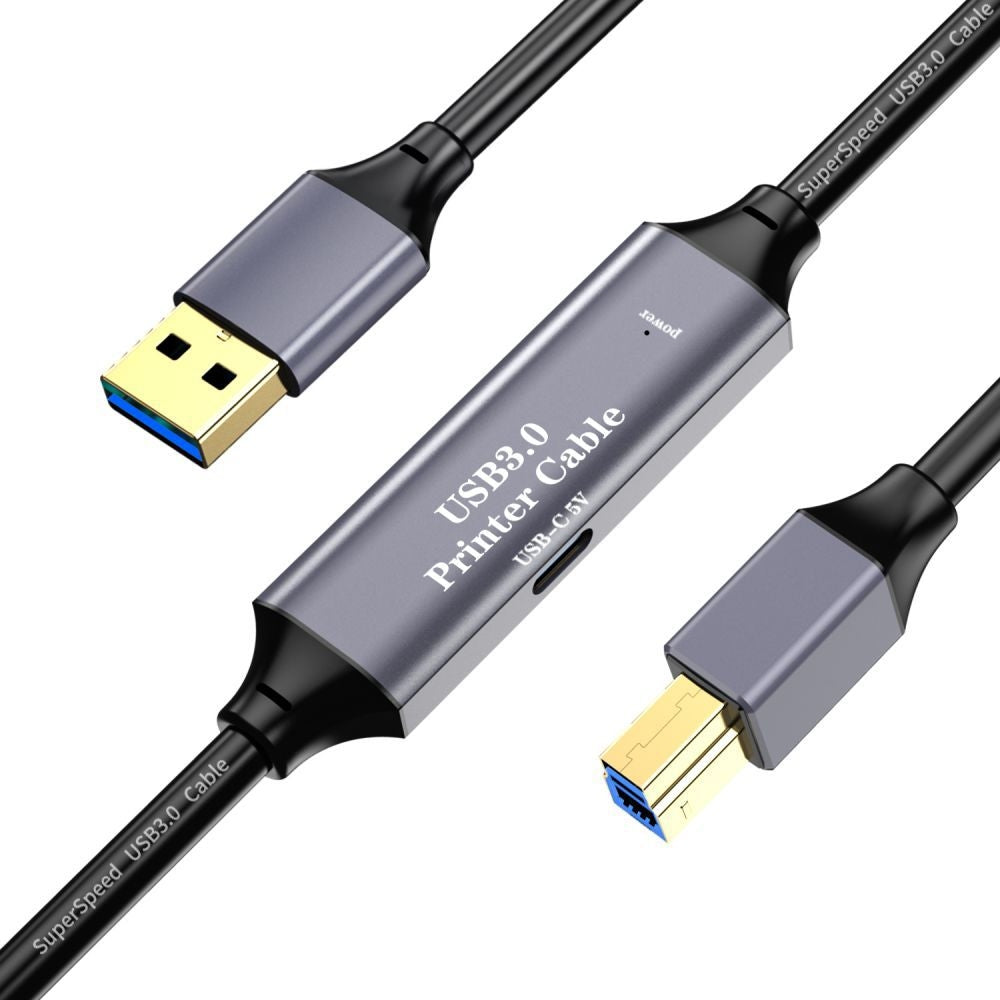 NÖRDIC USB 3.0 Aktiv Skrivarkabel - 10m USB A till USB B 3.0 Kompatibel med skrivare, konferenskamera, dockningsstation, hårddisk och mer