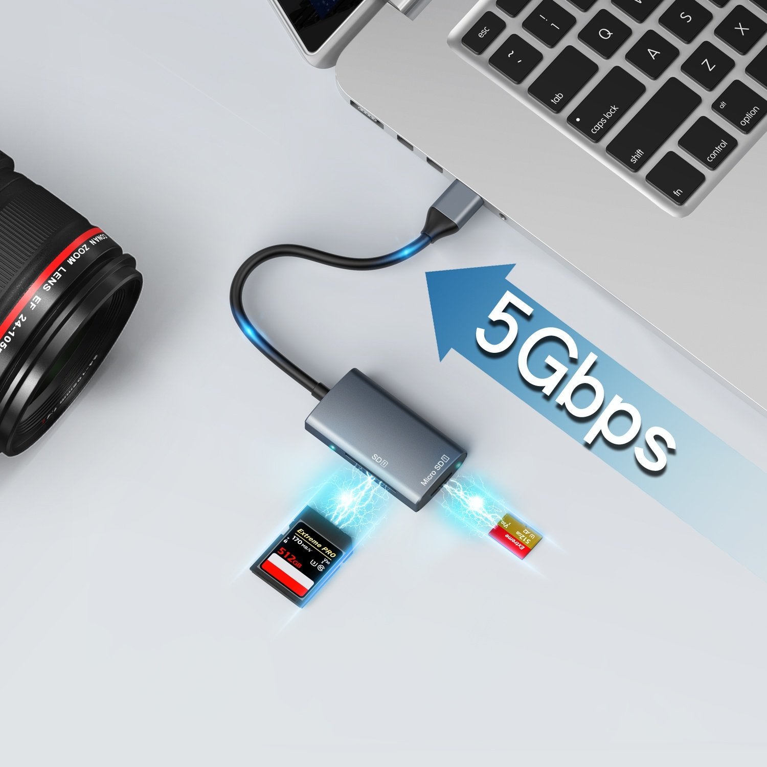 NÖRDIC USB-C 3.0 Kortläsare 2 Slot SD3.0, MicroSD3.0 UHS-I