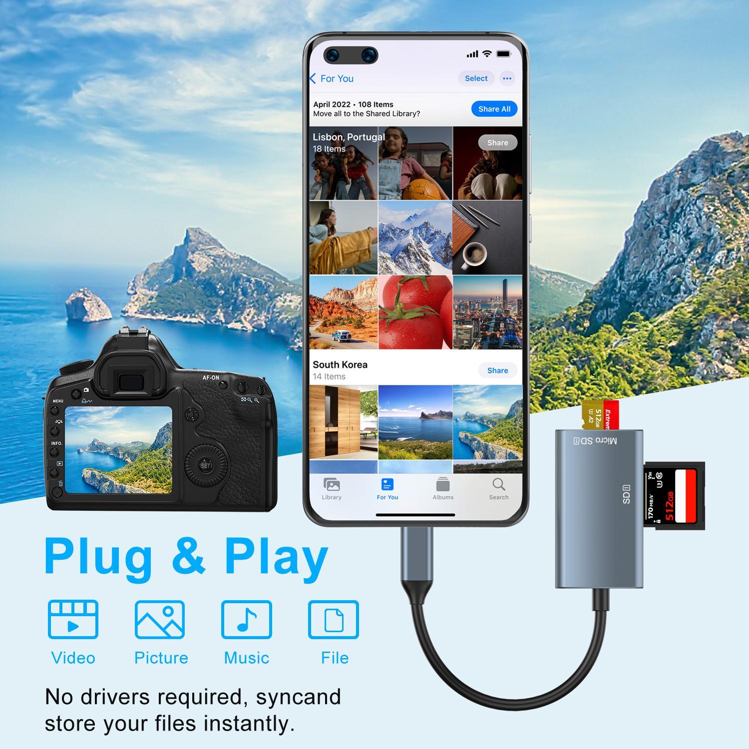 NÖRDIC USB-C 3.0 Kortläsare 2 Slot SD3.0, MicroSD3.0 UHS-I