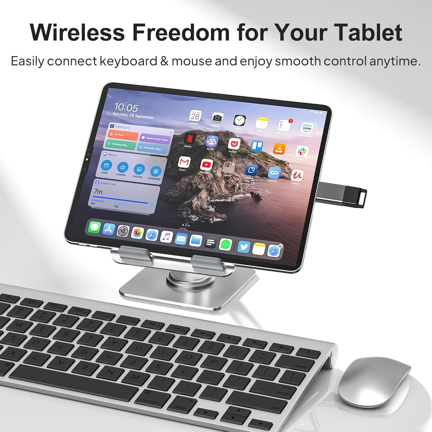 NÖRDIC USB-A 3.1 OTG hona till USB C hane adapter data synk och laddning Aluminium Space Grey