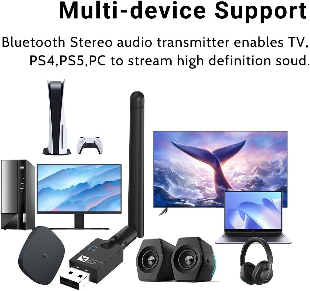 NÖRDIC USB-A Bluetooth 5.2 Qualcomm aptX adaptive aptX LL aptX HD 24bit 96Khz ljud-adapter