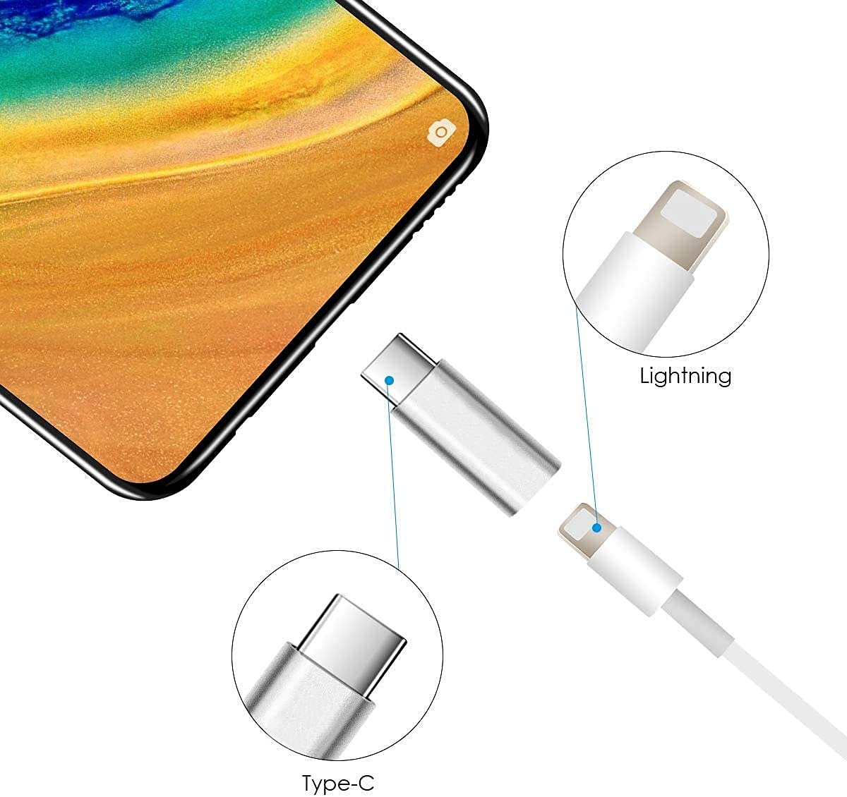 NÖRDIC USBC C hane till Lightning ho (Non MFI) adapter silver