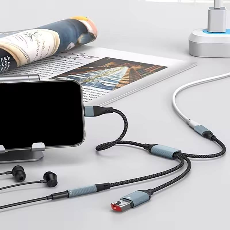 NÖRDIC USB-C Hubb 1 till 3, 1xUSB-A 1xUSB-C PD60W 1x3,5mm hörlursuttag OTG Kabel