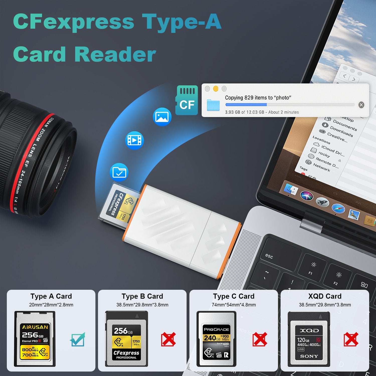 NÖRDIC USB-A, USB-C 3.0 Kortläsare CFexpress Type A UHS-I
