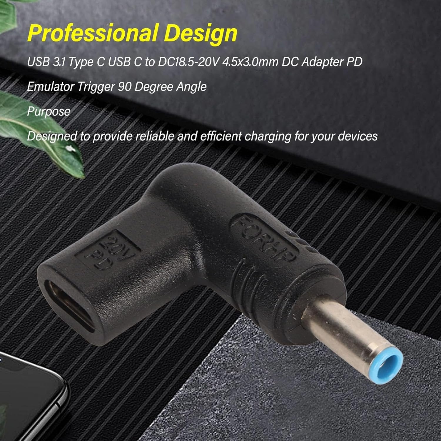 NÖRDIC USB-C till DC 4.5x3.0mm adapter 100W 12-20V för HP-laptops