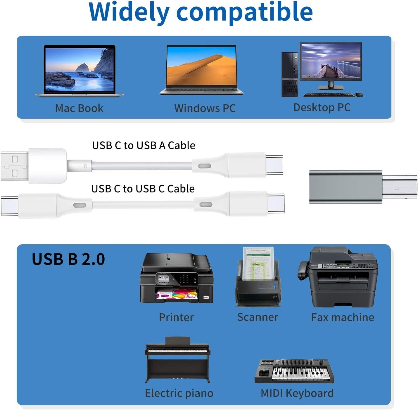 NÖRDIC USB-C till USB B adapter för skrivare och MIDI enheter Stödjer Data Synk