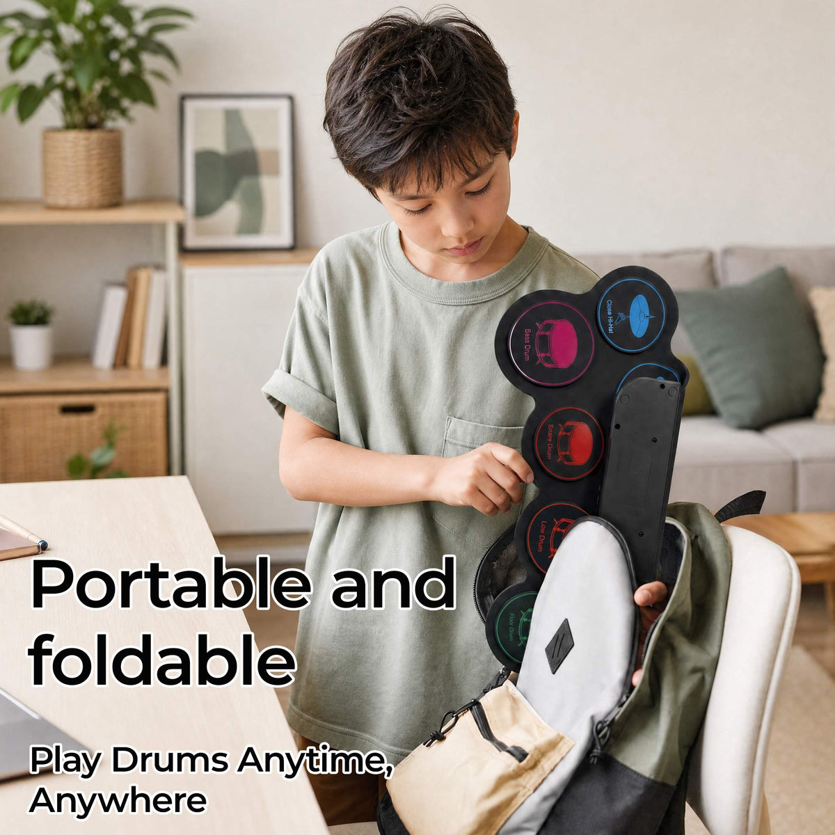 NÖRDIC USB MIDI Electronic Portable Drum Roll Up Pad 9 Pad Built in Speaker Headphone Jack Dual Pedals