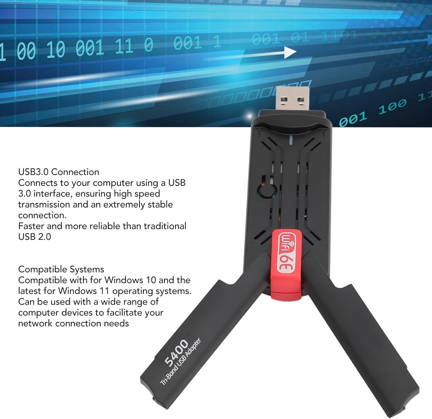 NÖRDIC USB-A WiFi-adapter, 5400 Mbps hög hastighet stabil USB3.0 trådlös nätverksadapter WiFi 6E, bärbar för stationär dator