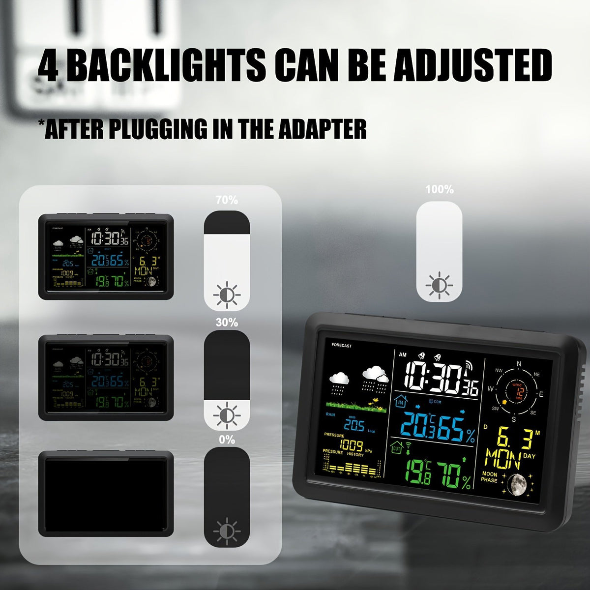NÖRDIC Weather station rainfall, airpressure 7.5" monitor