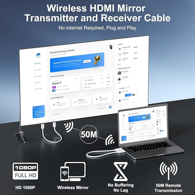 NÖRDIC Trådlös 2.4/5G HDMI Extender Sändare och Mottagare Kit, 30m 1080p 60hz