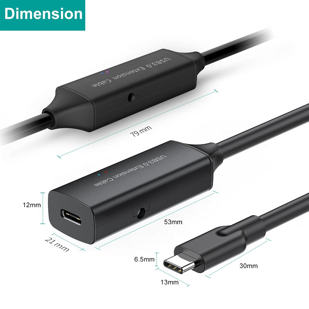 NÖRDIC aktiv 5m USB-C 3.0 SuperSpeed 5Gbps förlängningskabel hane till hona