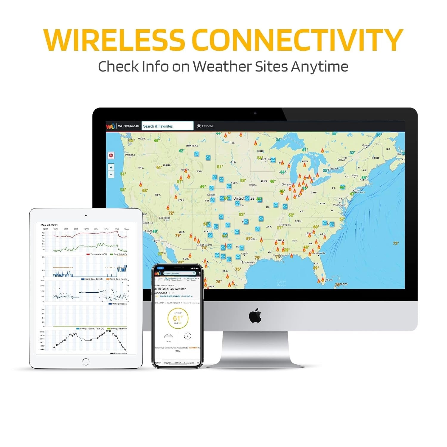 Professional 13 in 1 Wireless Weather Station with Outdoor Sensor, Thermometer, Barometer, Hygrometer, Wind & Rain Gauge