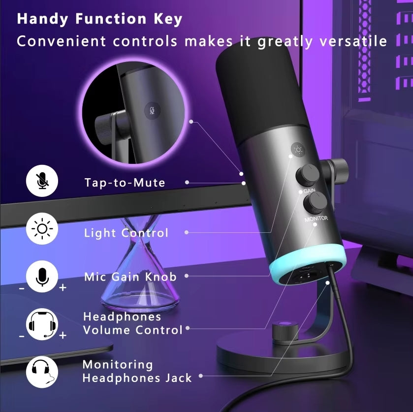 Professional RGB Dynamic Microphone USB-C and XLR