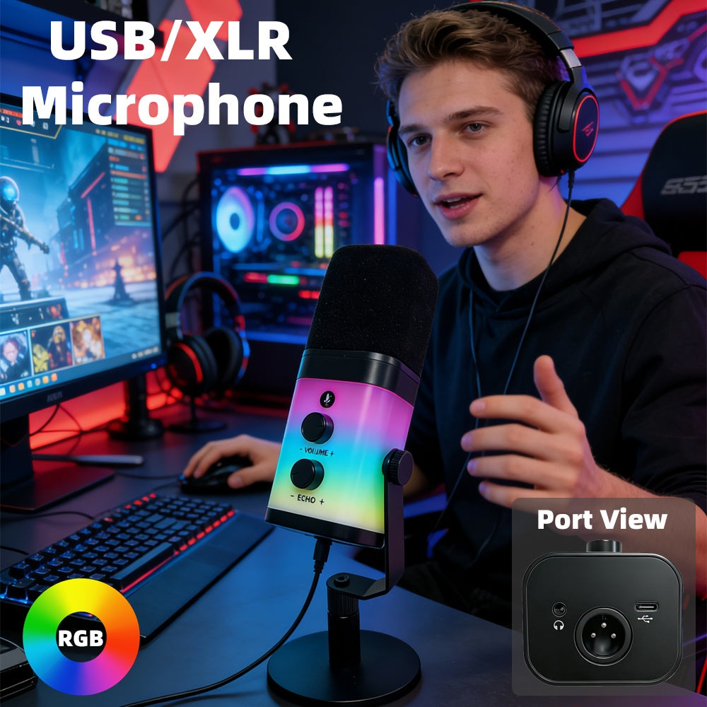 Professional RGB Dynamic Microphone USB-C and XLR