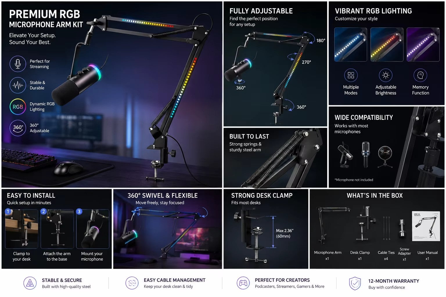 Professional RGB Dynamic Microphone USB-C and XLR