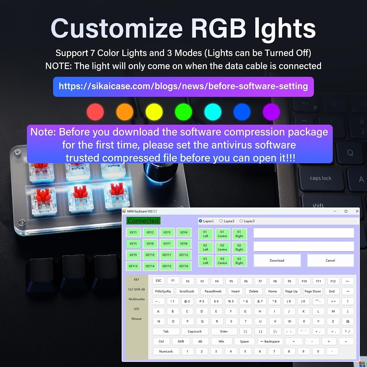 Programmable Keyboard USB Mini 6 Keys 1 Button Mechanical OSU Gaming Keyboard RGB DIY Multifunction Keyboard Compatible with Mac OS Windows