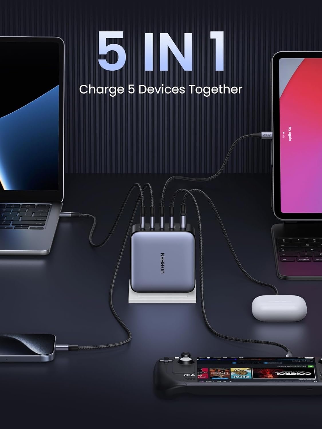 UGREEN Nexode 100W USB C-laddare 5-portars GaN-laddare