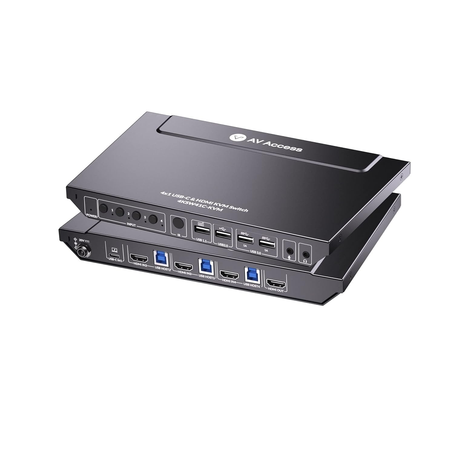 AV Access 4KSW41C 4K USB-C & HDMI KVM-switch 4 datorer 1 bildskärm, 60W laddning för bärbar dator