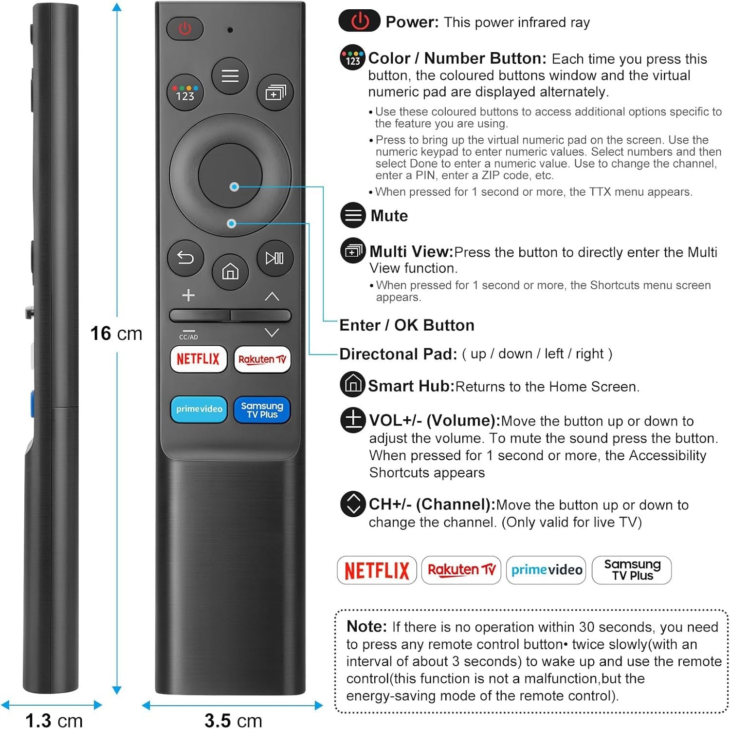 Universal Remote Control for Samsung Smart TV for all original Samsung remote controls, no pairing required, easy to use