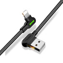 Mcdodo CA-4671 Vinklad Lightning (Non MFI) till vinklad USB A kabel för synkning och snabb laddning, med LED, svart, 1,2m