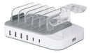 DELTACO USB-laddningsstation för 6 enheter, 4x USB-A, 2x USB-C, snabbladdning, totalt 50 W, vit