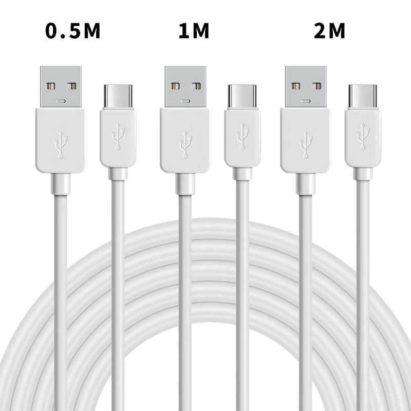 NÖRDIC Kabelkit  3-pack 0,5m+1m+2m USB C till USB A 2.0 480Mbps 2,4A vit för Android mobiler och surfplattor