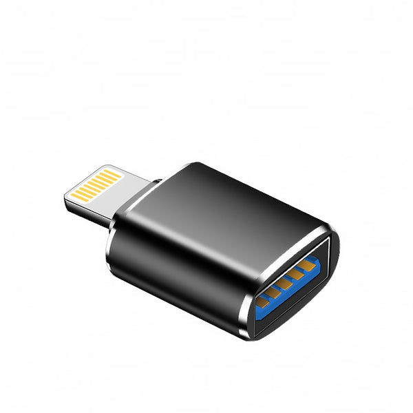 NÖRDIC USB3.0 OTG till Lightning adapter (Non MFI) svart stöd för iOS koppla USB enheter till Iphone och Ipad