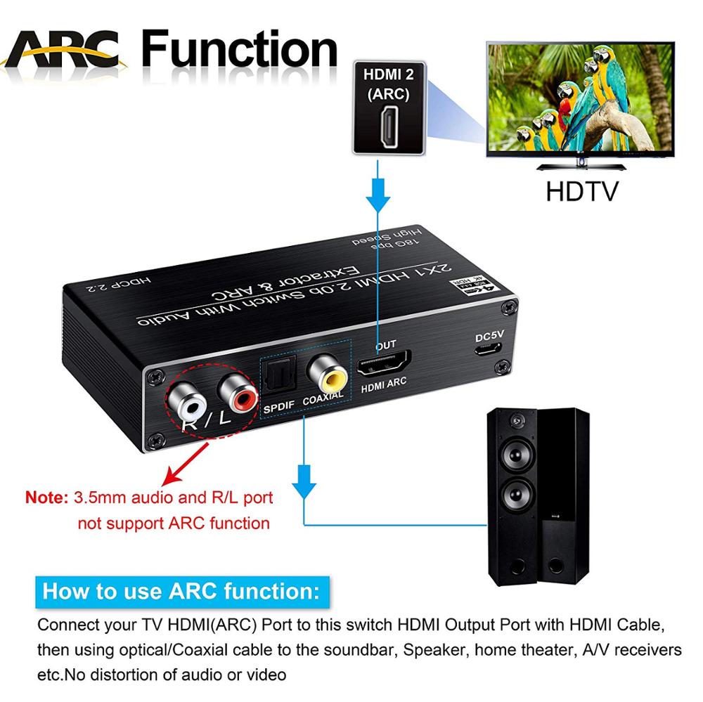 NÖRDIC HDMI switch 2 till 1 med Audio Extractor och ARC 4K 60hz SPDIF –  Nördic