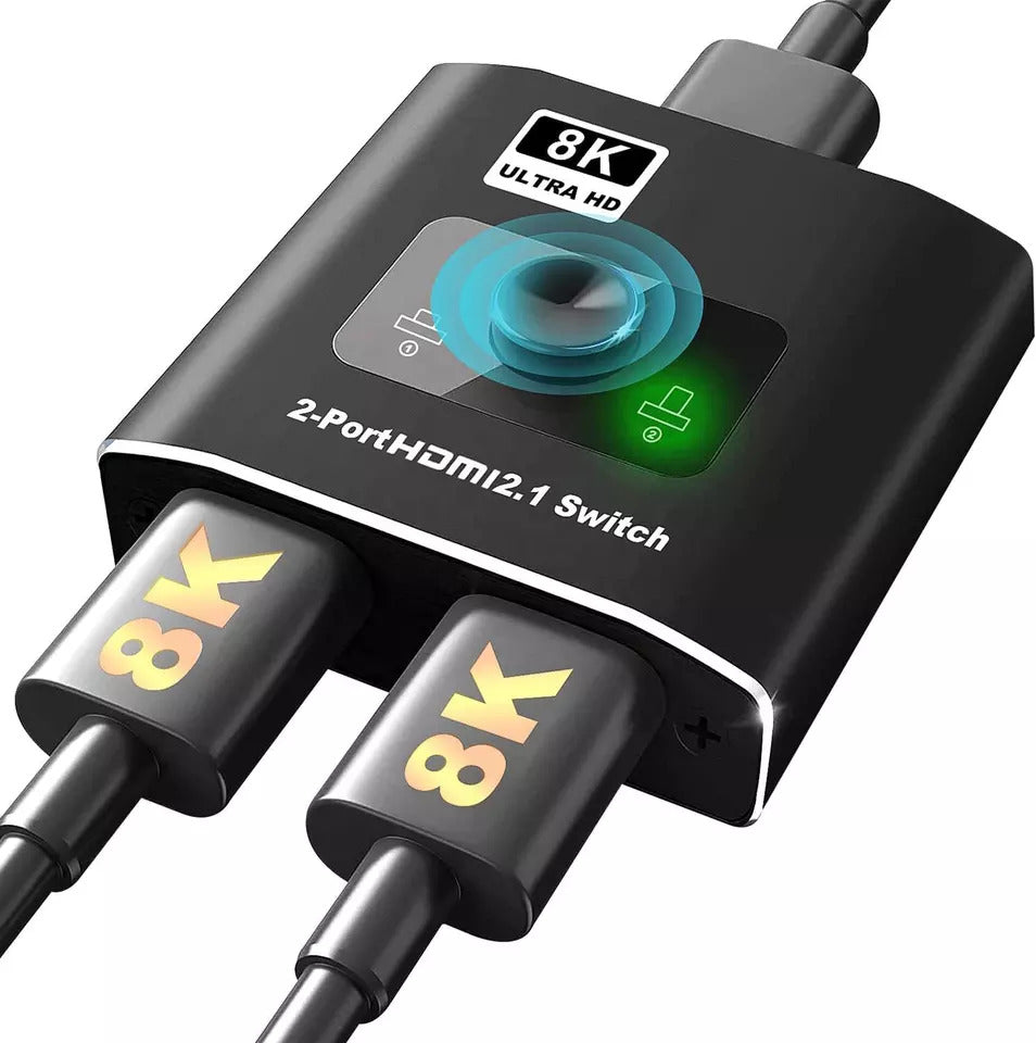 8K HDMI-switch med 4 portar, HDMI 2.1-switcher 4K 120 Hz HDR10+, 8K 60 Hz  UHD, HDMI-switch 4 in 1 ut, automatisk/manuell källväxling, strömadapter  och