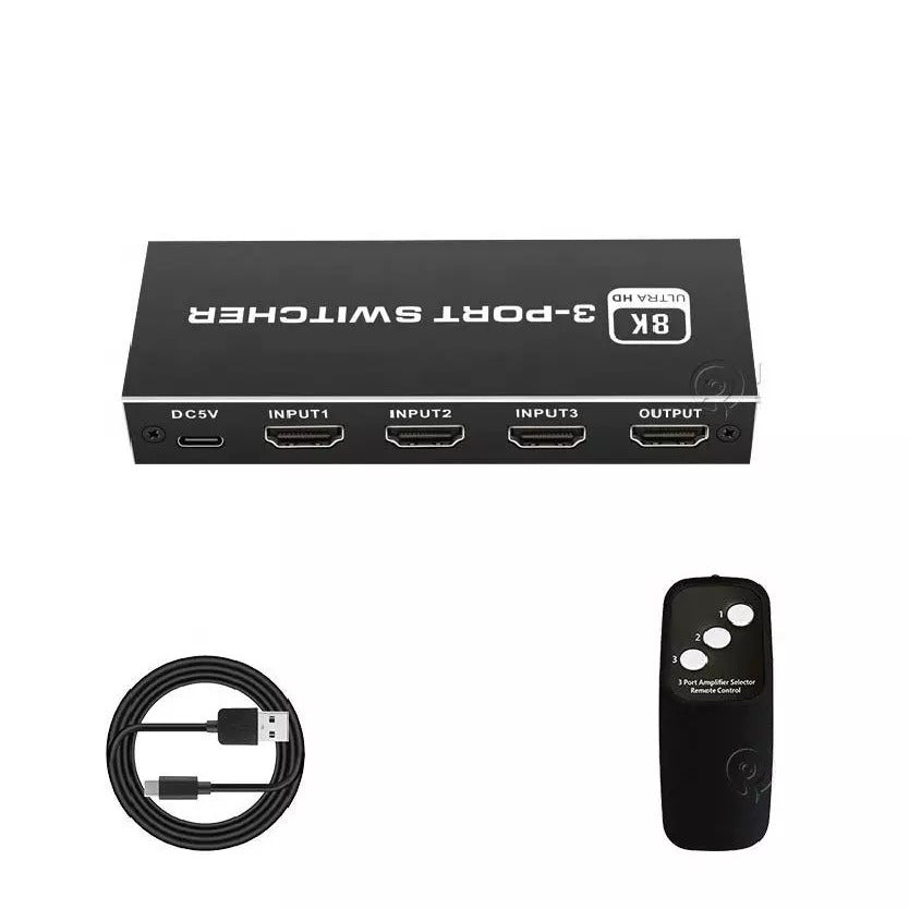 HDMI Switch 3 IN 1 OUT Aluminium HDMI Splitter med fjärrkontroll HDMI  Switcher Stöder 4K 3D HD Monitor Trådlös fjärrkontroll Kompatibel med