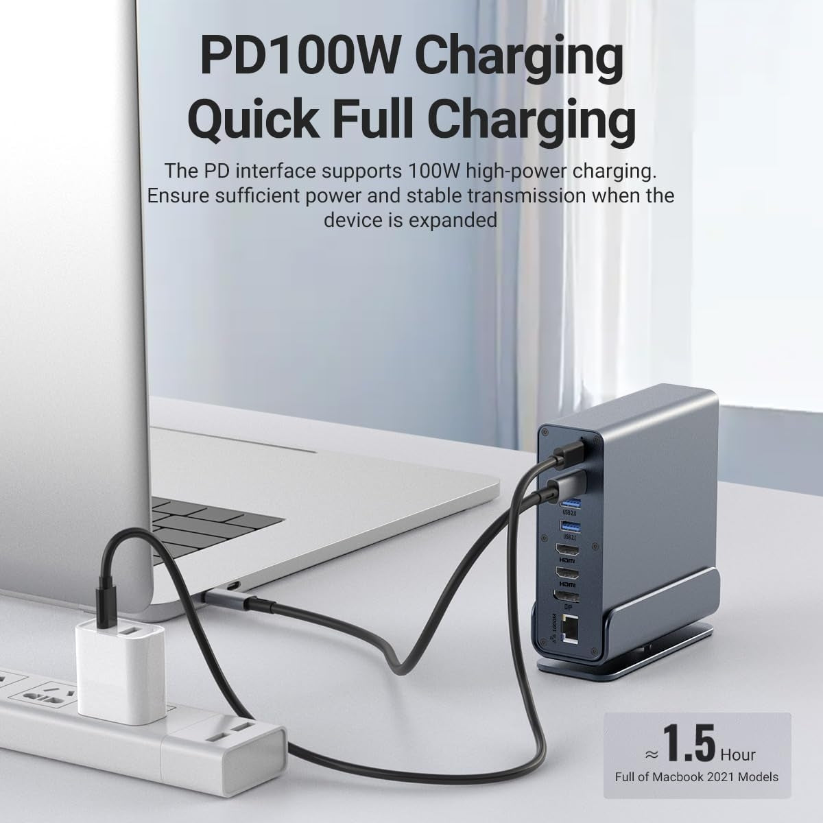 15 i 1 USB-C Dockningsstation 4K@30Hz HDMI och DisplayPort, 3xUSB 3.0, 2xUSB 2.0, PD 100W laddning, 1000Mbps RJ45 Ethernet för Windows och MacOS