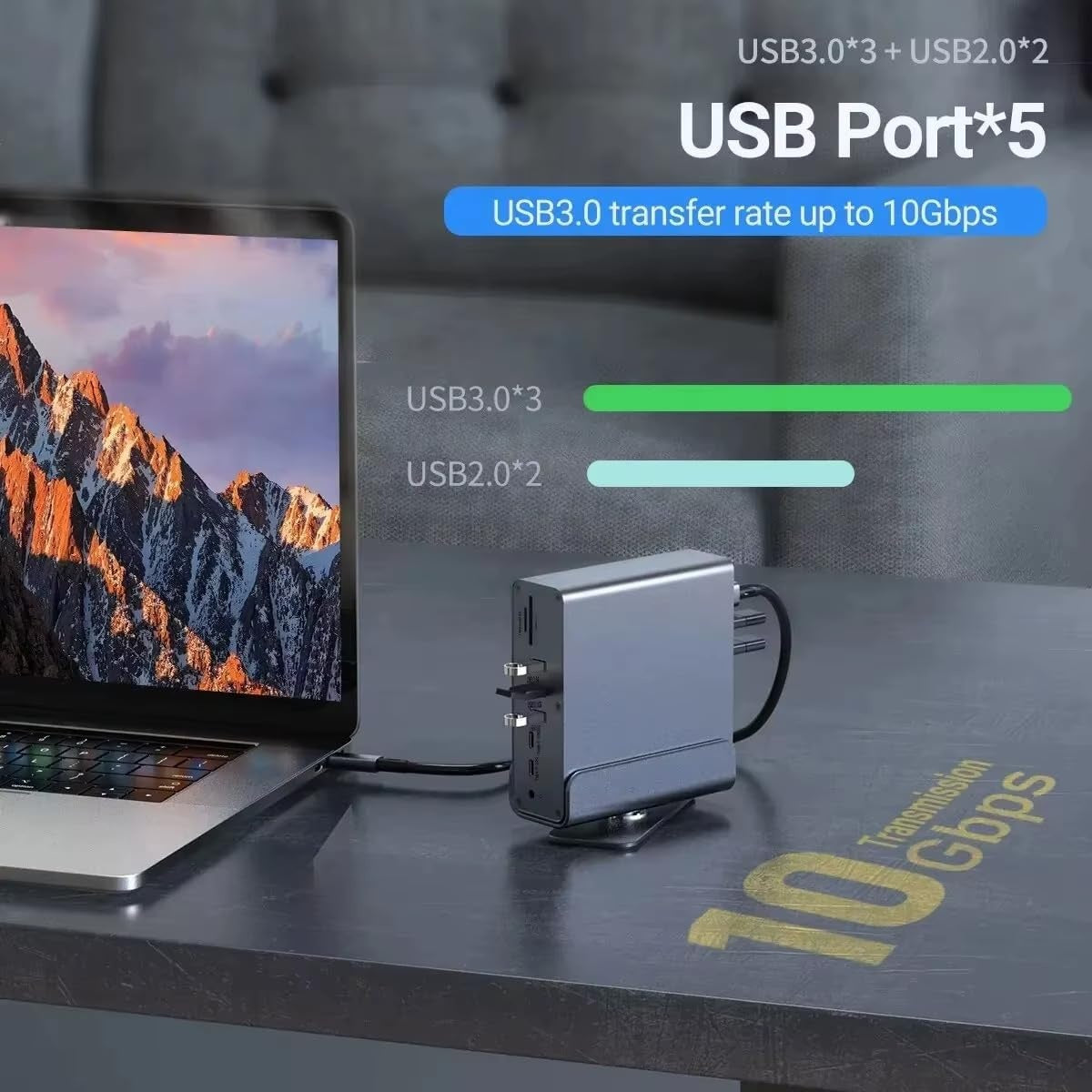 15 i 1 USB-C Dockningsstation 4K@30Hz HDMI och DisplayPort, 3xUSB 3.0, 2xUSB 2.0, PD 100W laddning, 1000Mbps RJ45 Ethernet för Windows och MacOS