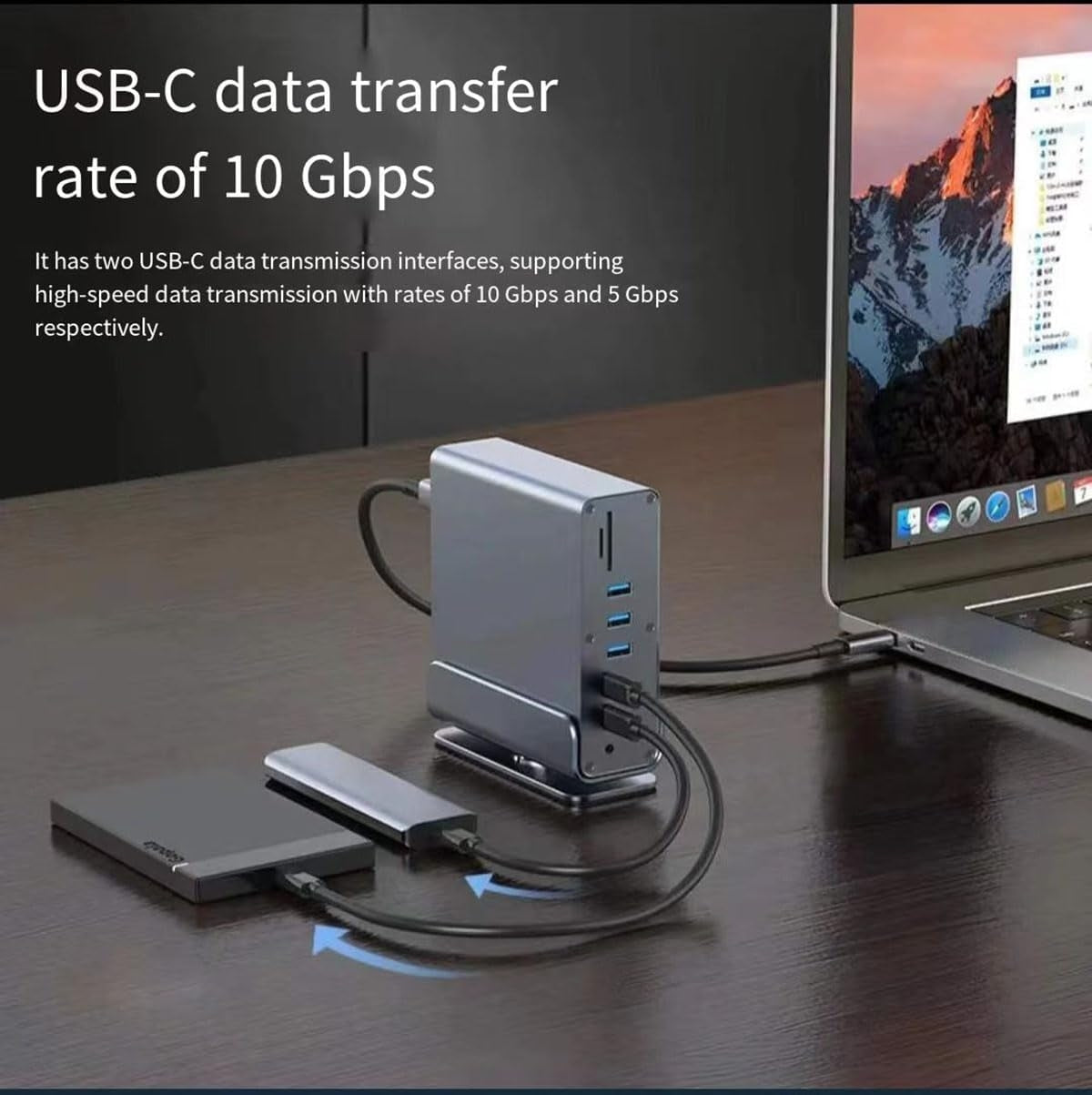 15 i 1 USB-C Dockningsstation 4K@30Hz HDMI och DisplayPort, 3xUSB 3.0, 2xUSB 2.0, PD 100W laddning, 1000Mbps RJ45 Ethernet för Windows och MacOS