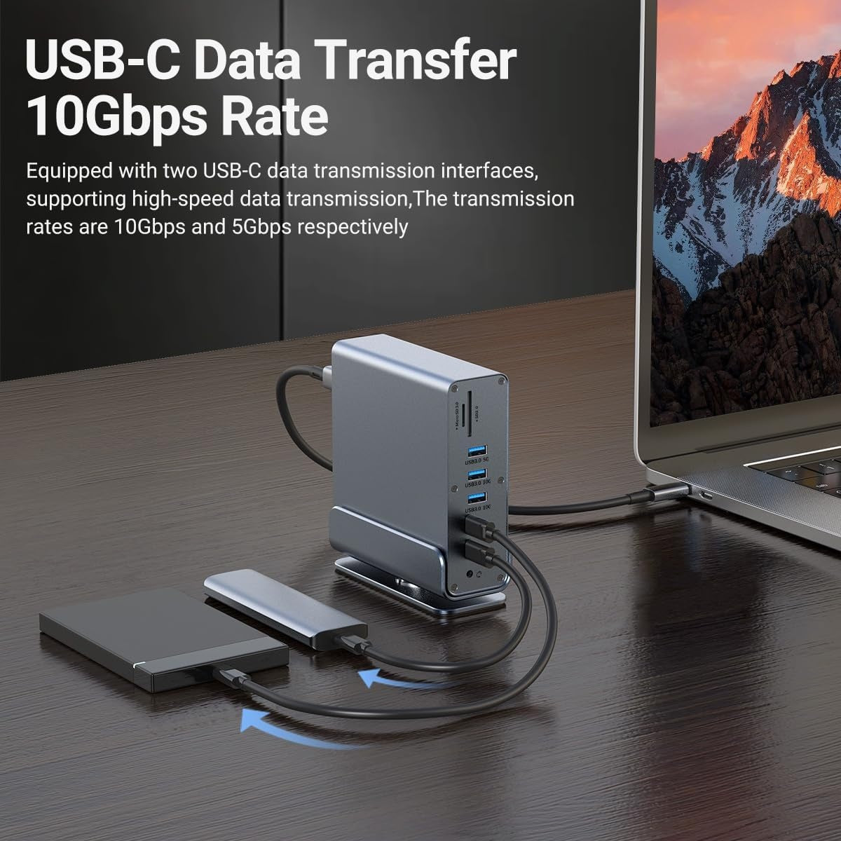 15 i 1 USB-C Dockningsstation 4K@30Hz HDMI och DisplayPort, 3xUSB 3.0, 2xUSB 2.0, PD 100W laddning, 1000Mbps RJ45 Ethernet för Windows och MacOS