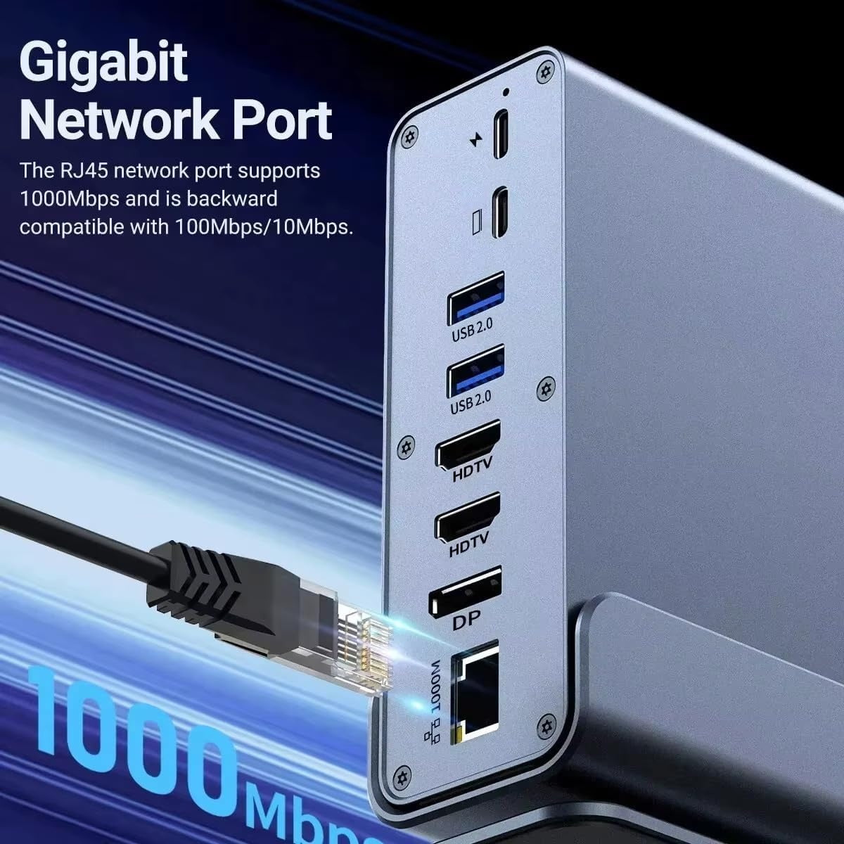 15 i 1 USB-C Dockningsstation 4K@30Hz HDMI och DisplayPort, 3xUSB 3.0, 2xUSB 2.0, PD 100W laddning, 1000Mbps RJ45 Ethernet för Windows och MacOS